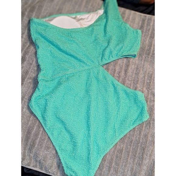 One Shoulder Cutout Swimsuit Green Textured One-Piece Bathing Suit XXL NWOT - Picture 4 of 9